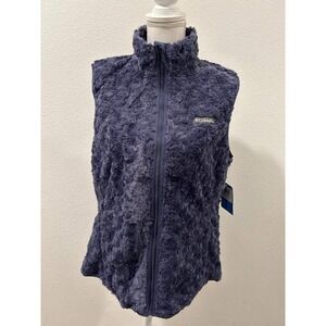 Columbia Womens Plush Faux Fur Fleece Vest Navy Blue Size Large New